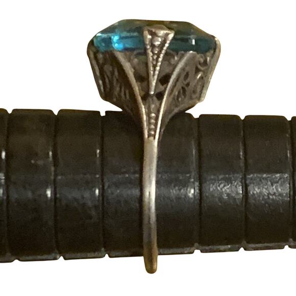 Antique?/Vintage Ring 5.25 Sterling Silver & Blue Glass Ring - Picture 7 of 9